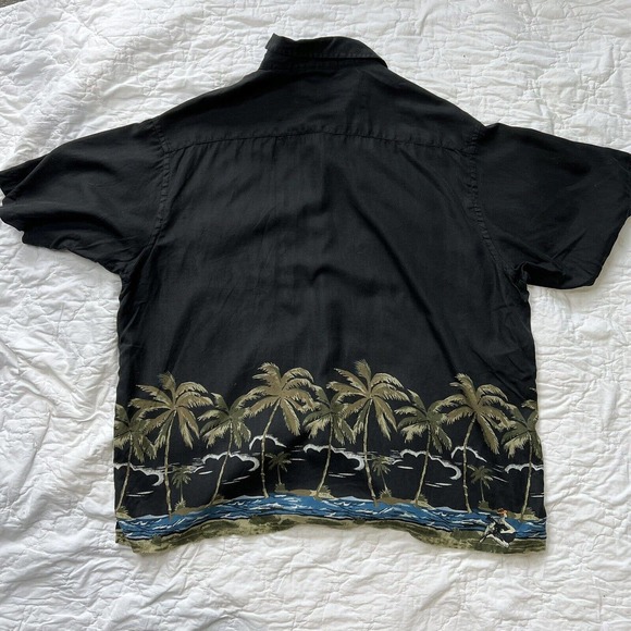 Men's Caribbean Vintage Logo Hawaiian Black Silk-Blend Shirt Size XL - Picture 4 of 4